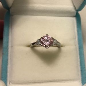 Pink and white CZ Ring - silver tone